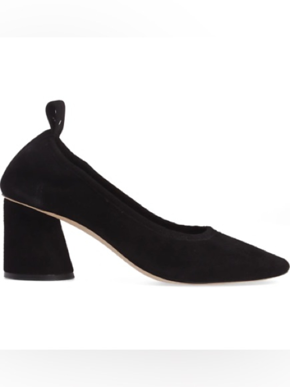 Tory Burch Black Suede Block Heel Pumps with Gold "T" Logo Pull Tabs - Size 10M